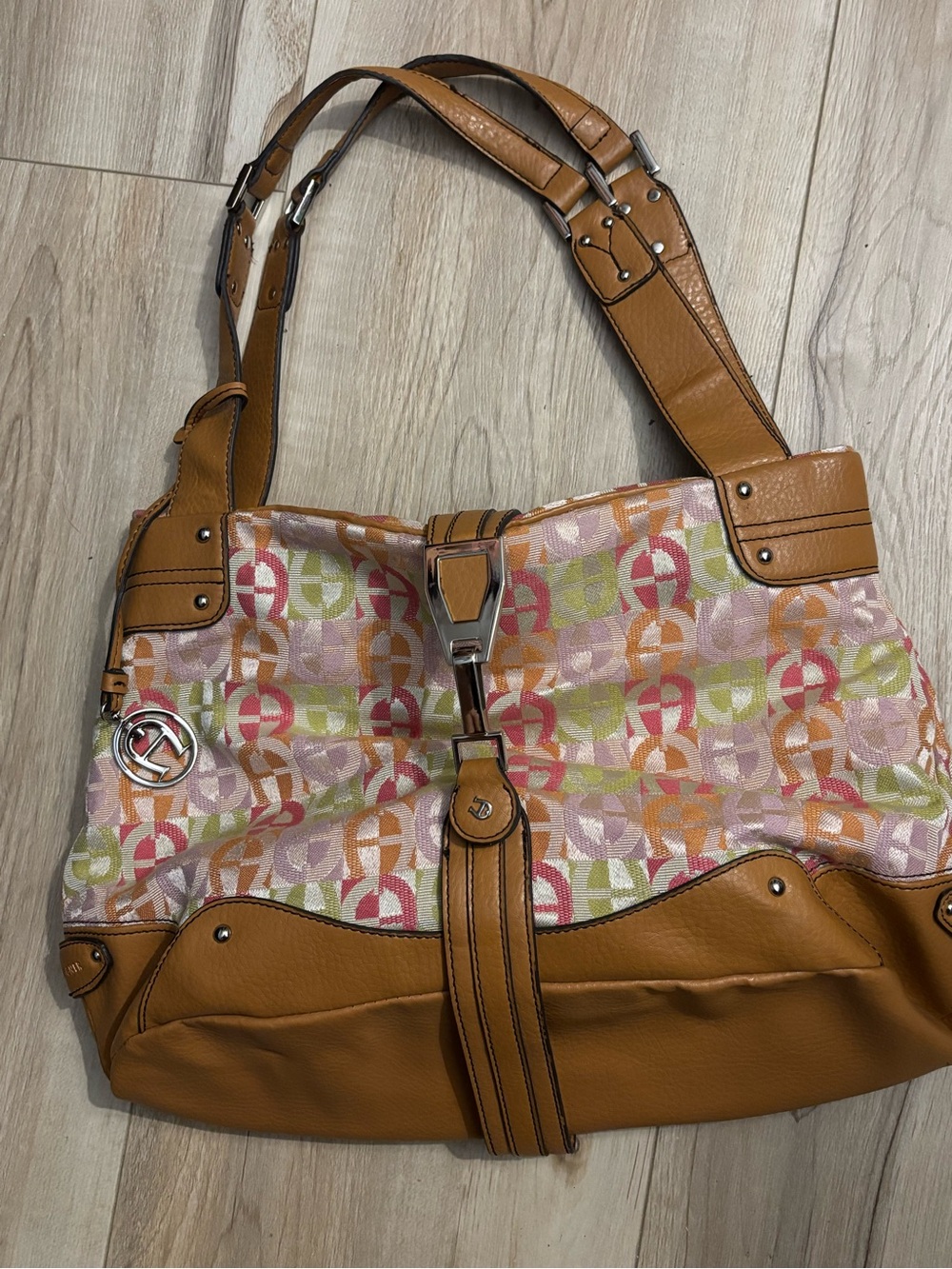 Etienne Aigner Multicolor Signature Canvas Shoulder Bag with Tan Trim